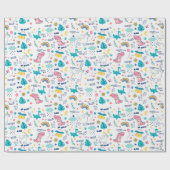 Whimsikale Dinosaurier und Einhörner für Kinder Geschenkpapier (Flach)