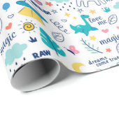 Whimsikale Dinosaurier und Einhörner für Kinder Geschenkpapier (Rolleneckpunkt)