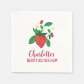 Whimsikale Erdbeere mit Blumendetails Serviette (Vorderseite)