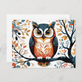 Whimsikale Eule auf dem Baumzweig Postkarte (Vorne/Hinten)