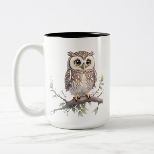 Whimsikale Eule in einem Baum geknallt Zweifarbige Tasse (Links)