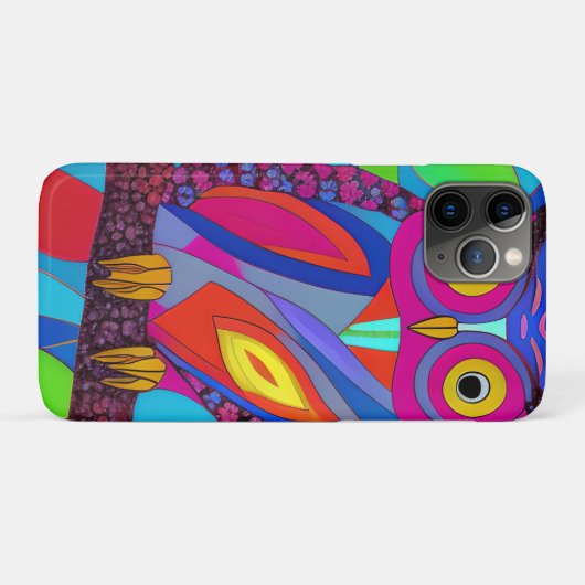 Whimsikale Eule mit bunten Federn Case-Mate iPhone Hülle (Rückseite (Horizontal))