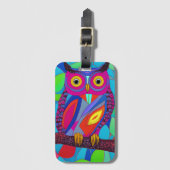 Whimsikale Eule mit bunten Federn Gepäckanhänger (Vorderseite Vertikal)