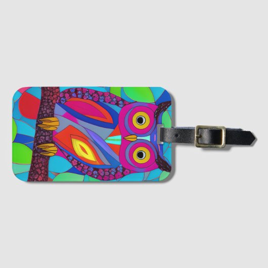 Whimsikale Eule mit bunten Federn Gepäckanhänger (Vorderseite (Horizontal))