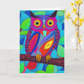 Whimsikale Eule mit bunten Federn Karte (Gelbe Blume)