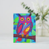 Whimsikale Eule mit bunten Federn Postkarte (Stehend Vorderseite)