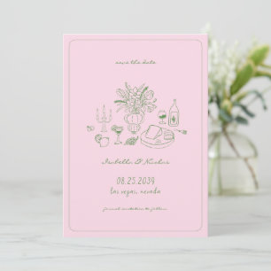 Whimsikale Hand Französisch Hochzeit speichern das Save The Date