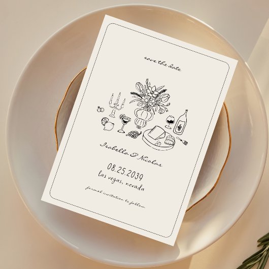 Whimsikale Hand Französisch Hochzeit speichern das Save The Date