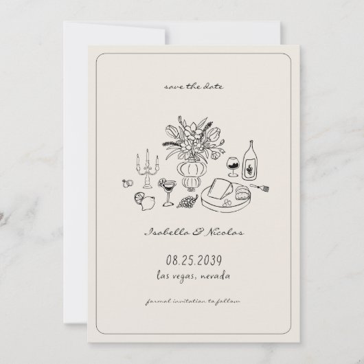 Whimsikale Hand Französisch Hochzeit speichern das Save The Date (Vorderseite)