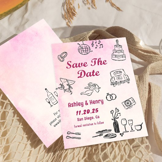 Whimsikale Hand gezeichnet Quirky Hochzeit retten  Einladung