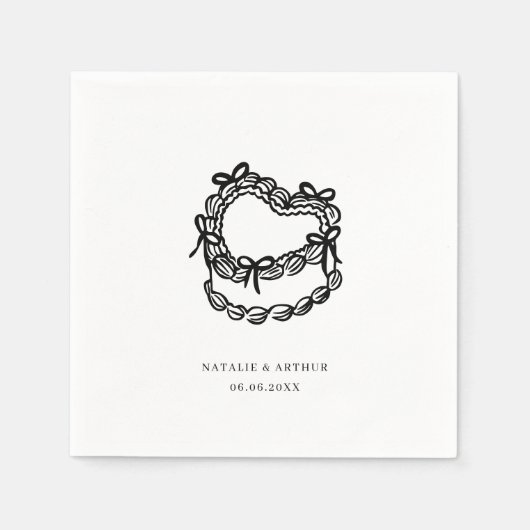 Whimsikale handGezeichnet Kuchenhochzeit Serviette (Vorderseite)