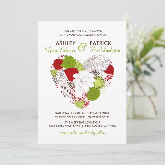 Whimsikale Hochzeit mit Rot und Gier Einladung (Stehend Vorderseite)