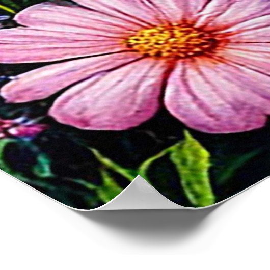 Whimsikale Hütte mit einem blühenden Blumengarten Poster (Ecke)