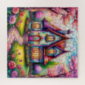 Whimsikale Hütte mit einem blühenden Blumengarten Puzzle (Horizontal)