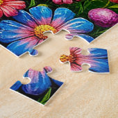 Whimsikale Hütte mit einem blühenden Blumengarten Puzzle (Seite)