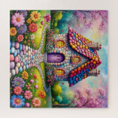 Whimsikale Hütte mit einem blühenden Blumengarten Puzzle (Horizontal)