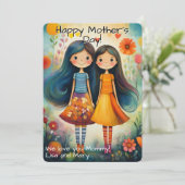 Whimsikale Illustration von zwei Mädchen Muttertag (Stehend Vorderseite)