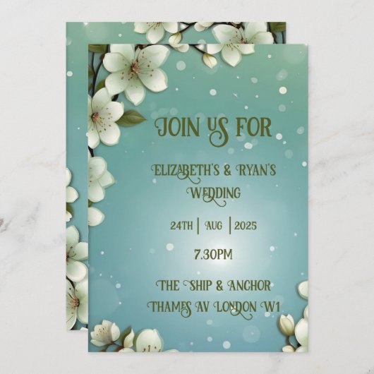 Whimsikale Kirschblüte mit Glitzern Einladung (Vorne/Hinten)