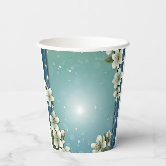 Whimsikale Kirschblüte mit Glitzern Pappbecher (Rückseite)