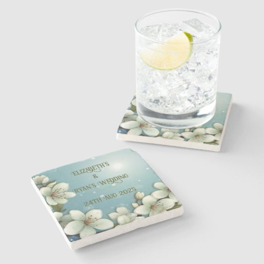 Whimsikale Kirschblüte mit Glitzern Steinuntersetzer (Seitenansicht)