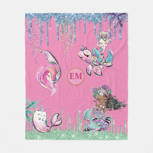 Whimsikale kleine Meerjungfrauen unter dem Meeresm Fleecedecke (Vorderseite)