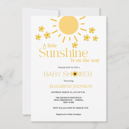 Whimsikale kleine Sonne auf dem Weg Babydusche Einladung (Vorderseite)