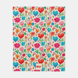 Whimsikale Kokettherzen und Blume Monogramm Fleecedecke