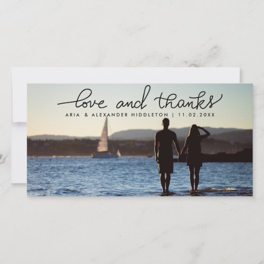 Whimsikale Liebe und dank handgeschriebener Hochze Dankeskarte (Vorderseite)