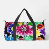 Whimsikale mehrfarbige Folk-Art-Blume florenrosa Duffle Bag (Vorderseite)
