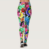 Whimsikale mehrfarbige Folk-Art-Blume florenrosa Leggings (Rückseite)