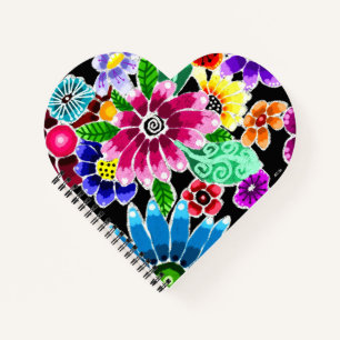 Whimsikale mehrfarbige Folk-Art-Blume florenrosa Notizblock