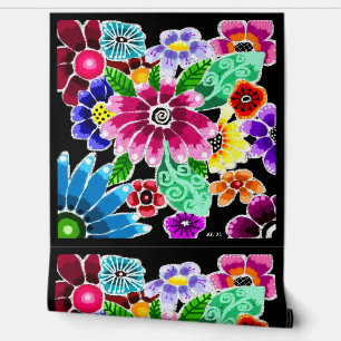 Whimsikale mehrfarbige Folk-Art-Blume florenrosa Tapete