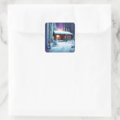 Whimsikale rustikale Holzhütte im Wald Quadratischer Aufkleber (Tasche)