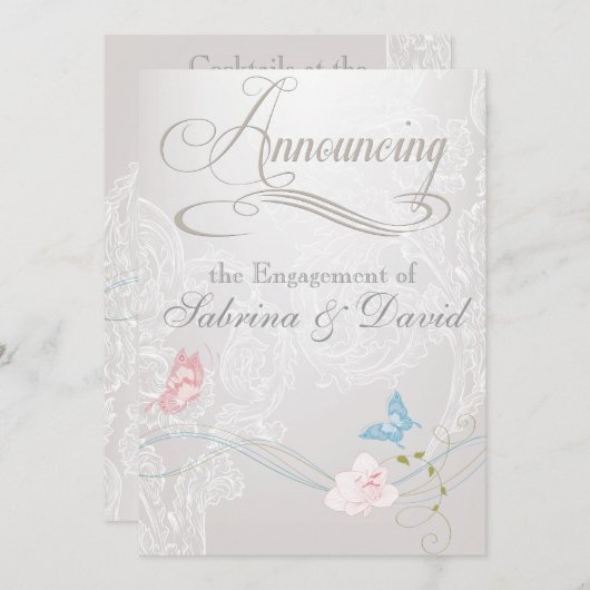 Whimsikale Schmetterlinge und Spitzen-Verlobung Ankündigung (Vorne/Hinten)