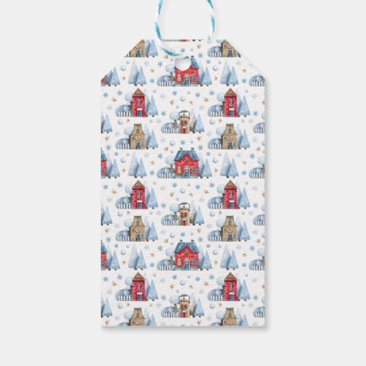 Whimsikale Schneebäume in Wasserfarben Geschenkanhänger (Rückseite)