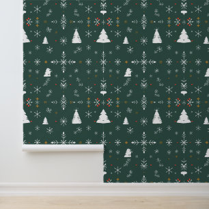 Whimsikale Schneeflocken und Weihnachtsbaummuster Tapete