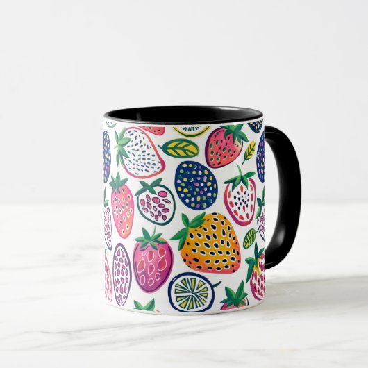 Whimsikale Tasse mit lebendigem FruchtCollage (VorderseiteRechts)