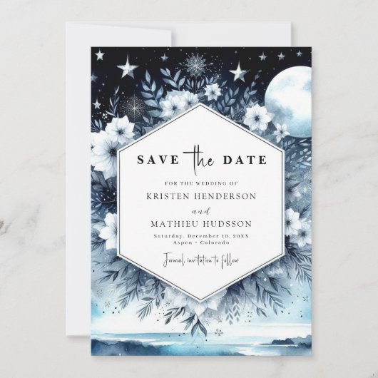 Whimsikale Typografie Moonlit Wedding Save The Date (Vorderseite)