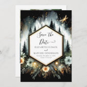 Whimsikale Typografie verzauberte Waldhochzeit Save The Date (Vorne/Hinten)