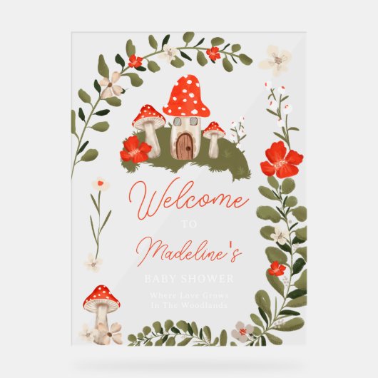 Whimsikale Waldpilze Blütendusche Acrylschild (Vorderseite)