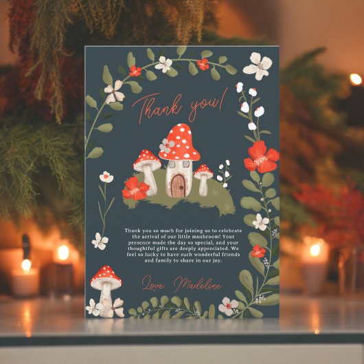 Whimsikale Waldpilze Blütendusche Dankeskarte