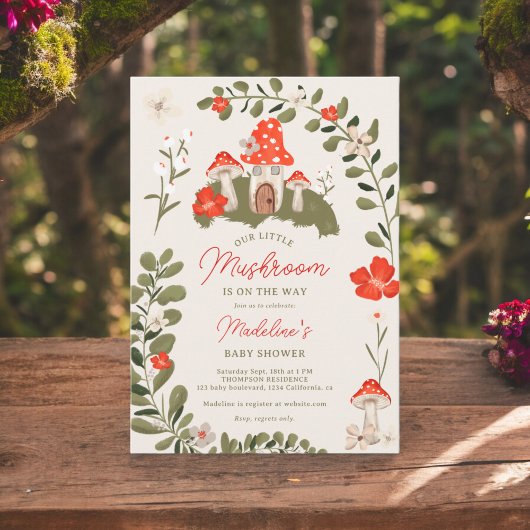 Whimsikale Waldpilze Blütendusche Einladung