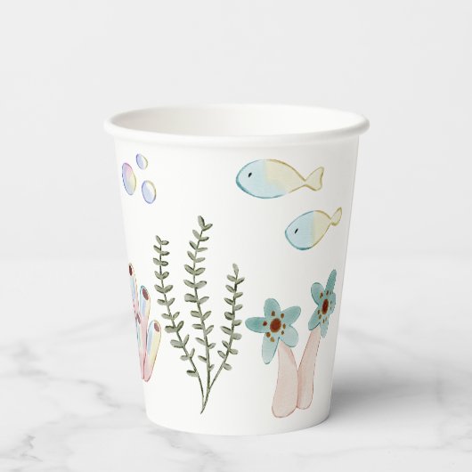 Whimsikale Wasserfarbe Untermeer Pappbecher (Rückseite)