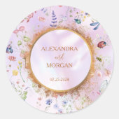 Whimsikale Wildblume Rosa Hochzeitsticker Runder Aufkleber (Vorderseite)