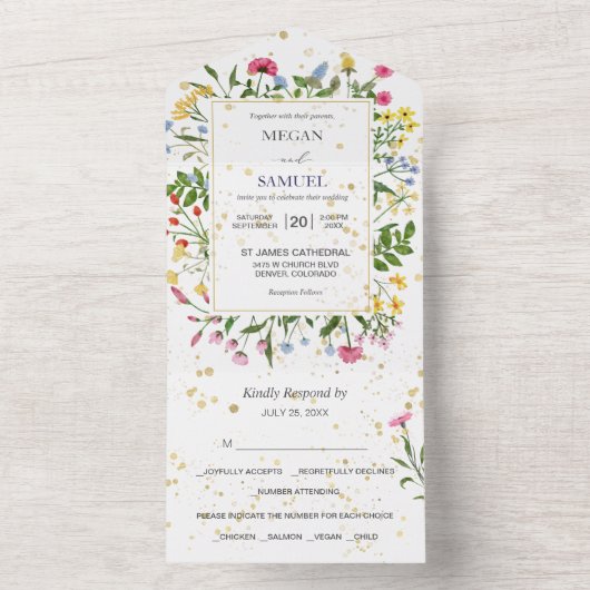 Whimsikale Wildblumen Foto Hochzeit All In One Einladung (Innen Boden)