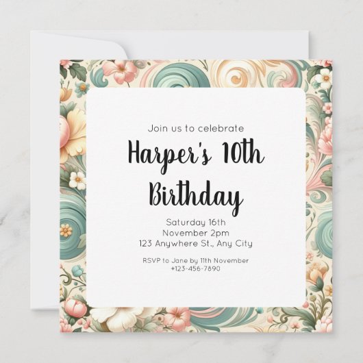 Whimsikale Wirbel in Pastel Einladung (Rückseite)