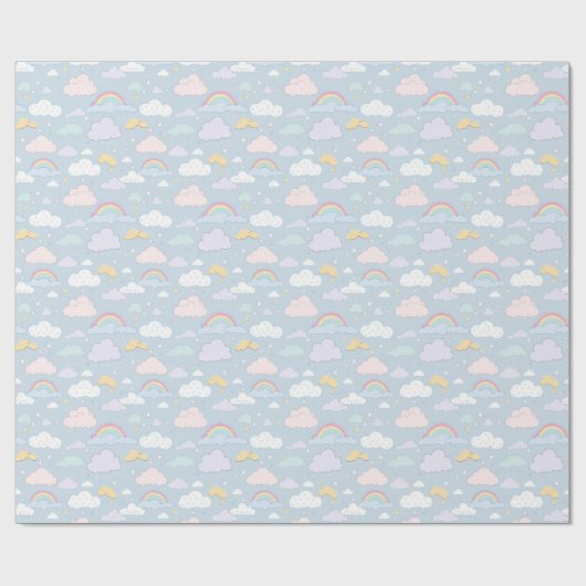 Whimsikale Wolken und Regenbogen Geschenkpapier (Flach)