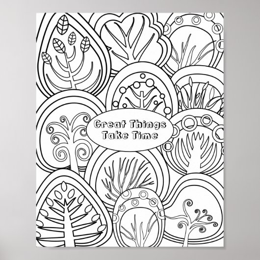 Whimsikale Zen-Doodle-Bäume zitieren entspannende Poster (Vorne)