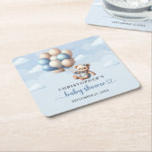 Whimsikaler Bär mit blauen und Elfenbeinballons Rechteckiger Pappuntersetzer (angewinkelt)