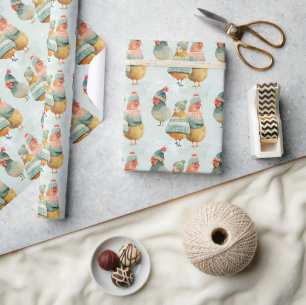 Whimsikaler Cartoon in Wollhaaren und Schals Geschenkpapier